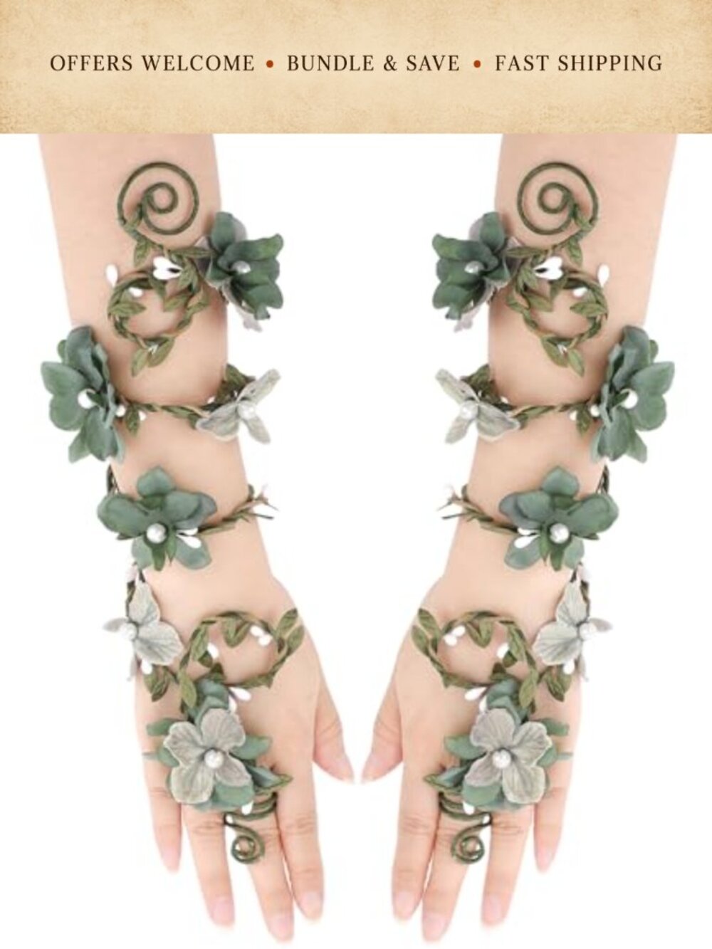 FRESHME Fairy Arm Wrap Leaf Vine Cuff Renaissance Costume Bracelet